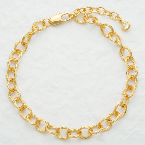 BENEIGE Women Bracelet 14K Gold Plated Paperclip Satellite Bead Ball Oval Cuba Cable Box Chain Daily Charm Layered Link Silver Bracelets Adjustable Jewelry - style: Paperclip Thread Ring