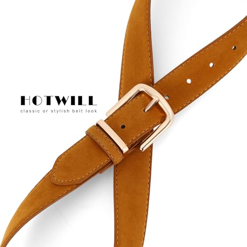 HOTWILL Women Suede Belt for Jeans Dresses Fashion Chunky Ladies Waist Belts with Gold Buckle - color: Camel, size: Medium: 29"-32" (Pant 8-10)