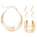 African Choker Necklace Bracelet Earrings Set for Women Dainty Chunky Gold Hoop Choker Necklace Wide Cuff Bangle Bracelets Exaggerated Ethnic Statement Jewelry Set for Women - style: AA
