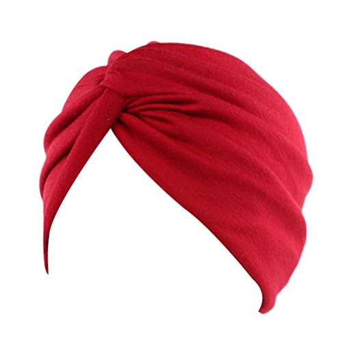 DECOU Solid Color Clean Plain Twist Pleasted Hair Turban Cap - color: Red