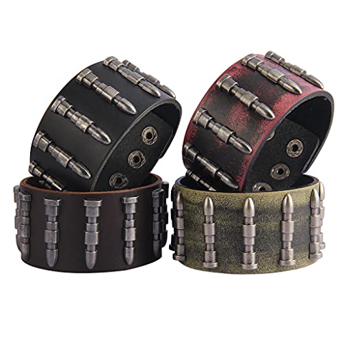 GelConnie Punk Leather Cuff Bracelet Adjustable Straps Wrap Bracelets Arm Armor Cuff Gothic Leather Wristbands for Men, Women - color: Bullet Cuff Bracelet-Black