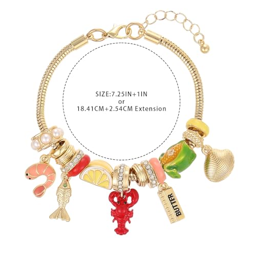 Madison Tyler Beach Bracelet for Women | Seahorse Octopus Tropical Fish Sea Turtle Shell Conch Beaded Charm Bracelet | Cute Gold Plated Adjustable Snake Chain Bracelet - style: summer