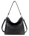 MASINTOR Hobo Crossbody Bags for Women, 2 in 1 Convertible Leather Crossbody Purse Handbags Shoulder Bags with Tassel - color: Black