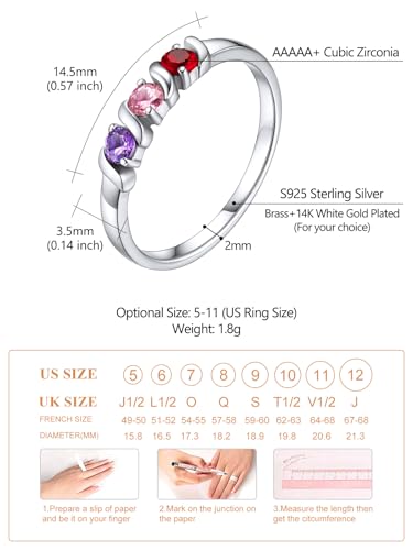Custom4U Personalized Mothers Ring with 1-5 Birthstones Names Engraved 925 Sterling Silver/14K White Gold Plated Birthstone Rings for Women Promise Ring Birthday Jewelry Gifts for Mom Grandmother Wife - color: 3 Birthstones Ring (Custom)