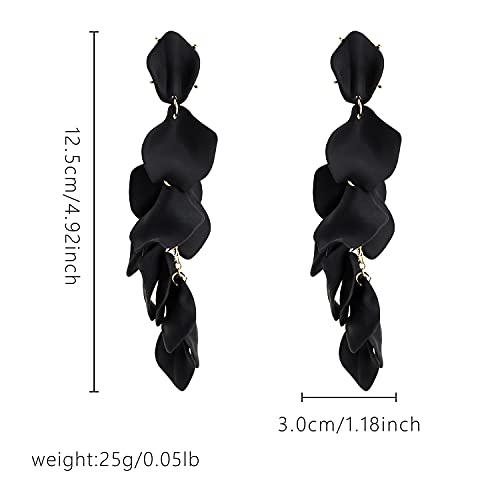 Long Acrylic Rose Petal Earrings Dangle Exaggerated Flower Earrings Drop Statement Floral Tassel Earrings for Women - color: Long Acrylic Rose Petal Earrings-Black