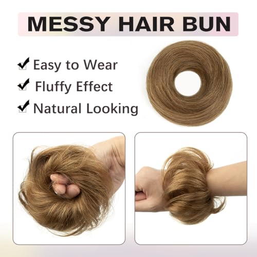 2 PCS Honey Brown Hair Bun, Messy Bun Hair Piece, Soft Fluffy Elastic Scrunchie, 30s Easy Updo for Women & Kids, Ideal for Daily Wear, Ballet, Dance & Office Use - color: Chestnut Brown, size: 4 Inch