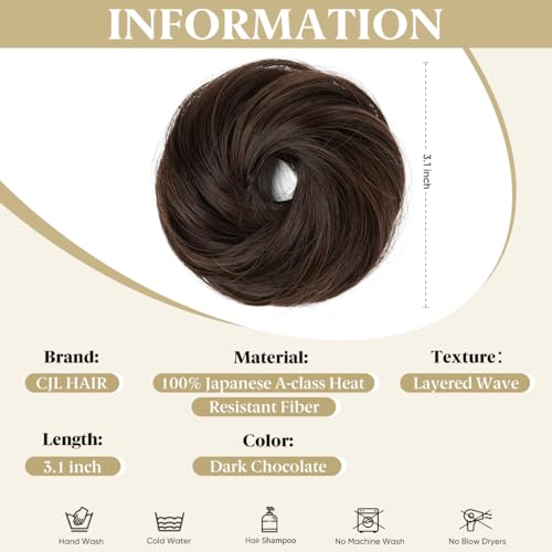 CJL HAIR 2PCs Small Cute Messy Bun Hair Piece for Thin Hair Women Mini Synthetic Curly Bun Scrunchies Updo Hairpieces Dark Chocolate - color: 2PCS-Dark Chocolate