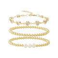 Dainty Gold Plated Pearl Crystal Beaded Bracelets Set for Women 14K Gold Plated Bead Pearl Beads Bracelet Stackable Paperclip Link Chain Bracelets Gold Plated Bracelets for Women Trendy Jewelry - color: Style8-gold beaded heart set