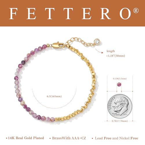 Fettero Beaded Bracelets for Women Charm Natural Stone Handmade Beads White Gold Plated Dainty Gold Bracelets Non Tarnish Boho Summer Beach Vacation Jewelry - color: Light purlbe