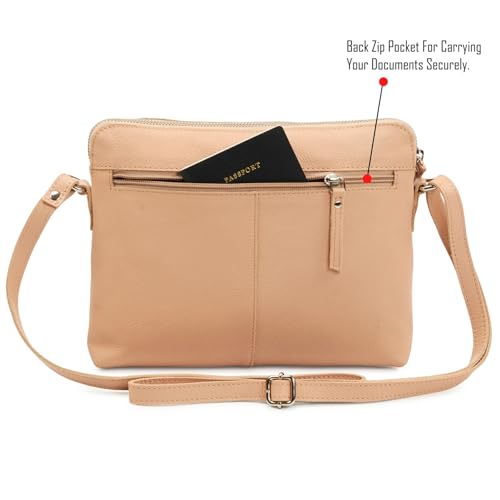 Leather Crossbody Bags for Women Small Soft Genuine Pebbled Sling Shoulder Handbag Crossover Purse with Full Adjustable Strap (Nude Nappa) - color: Nude Nappa