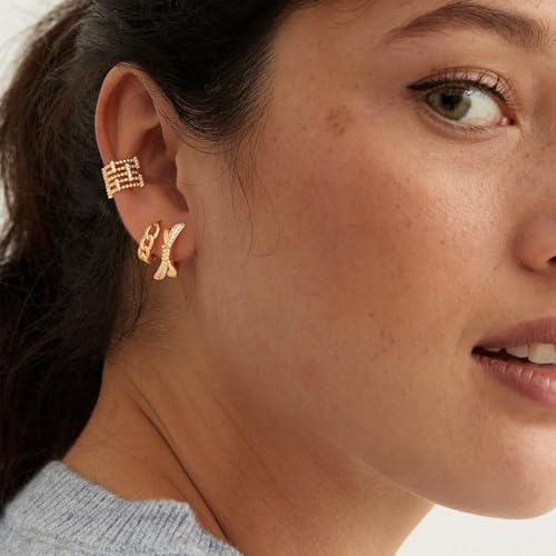 MYEARS Women Earrings Gold Huggie Hoop 14K Small Simple Hypoallergenic Everyday Jewelry - style: Link