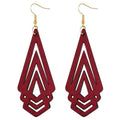 Handmade Wood Triangle Rhombus Hollow Geometric Dangle Drop Earrings Unique Presonalized Retro Gold Hook Earrings For Women - style: wine red