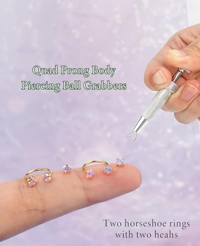 Opal Nose Ring Studs Horseshoe Nose Rings Hoops Stud 316L Stainless Steel Nose Rings Round CZ Square Screw L Shaped Nose Stud Hypoallergenic Nostril Piercing Jewelry for Women Men - color: Gold/3.0mm Pink gem/20gauge
