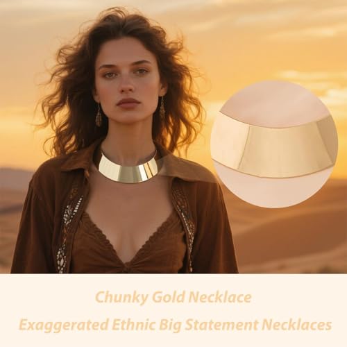 Chunky Chain Necklaces Women Statement Collar Necklace Gold Flat Snake Chain Choker Ribbed Design for Party, Dress Jewelry Gifts - color: A9