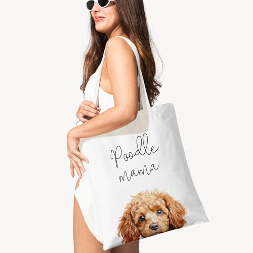 Dog Mama Canvas Tote Bag for Women, Dogs Lover Gift for Dog Mom, Birthday Christmas Cute Rottweiler Gifts For Women. - color: Poodle Mama (014)