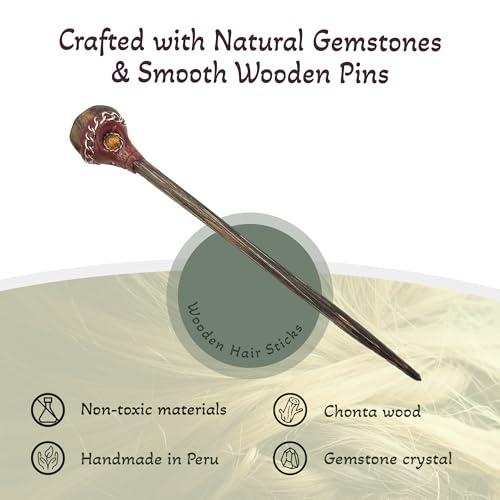 Mia Jewel Shop - Natural Tumbled Healing Gemstone Crystal Chonta Wooden Hair Sticks – Handmade Hair Sticks for Women | Hair Pins Boho Reiki Accessories, Fashion Gifts (Brown Tiger's Eye) - color: Brown Tiger's Eye