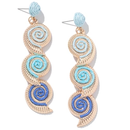 Boho Raffia Earrings Starfish Shell Seashell Dangle Drop Earrings Cute Statemnet Trendy Jewelry Summer Beach Outfits for Women - color: Blue, size: Seashell