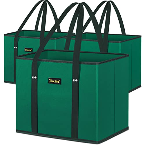 BALEINE 3Pk Reusable Grocery Bags, Foldable Shopping Bags for Groceries with Reinforced Bottom & Handles (Green) - color: Green, size: 3 Pack