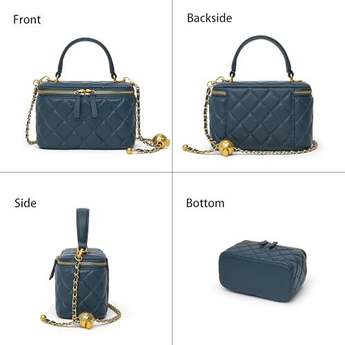 DORIS&JACKY Small Quilted Box Crossbody Purse For Women, Designer Lambskin Leather Mini Top Handle Tote Bag With Chain Strap - color: 4-blue