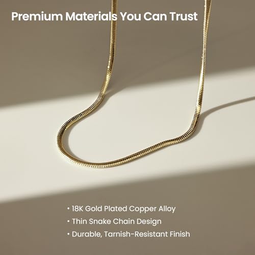 ARSIS 18K Gold Plated Herringbone Necklace Snake Chain Choker Dainty Layered Hypoallergenic Jewelry Gift for Women - color: Gold Single Layer 3mm