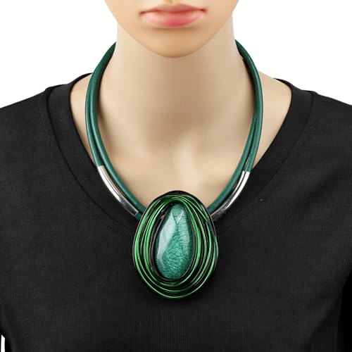 Ethnic Crystal Rhinestone Pendant Necklace Earrings Set Women Handmade Tribal Collar Choker Chunky Metal Bib Rope Chain African Statement Jewelry Set - color: NXR1484-green