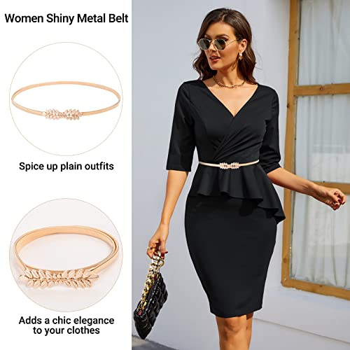 GRACE KARIN Women Skinny Metal Cinch Belt Gold Waistband Elastic Waist Belt CL633 - color: Gold-leaf, size: Medium