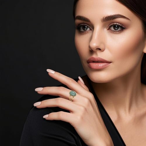Turquoise Western Ring for Women. 18k Gold Plated Statement Rings with Blue Stone. Retro Boho Chic Jewelry. Elegant Statement Ring for Classic Style - color: Jade