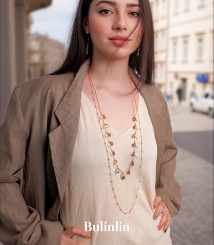 BULINLIN Layered Long Necklaces for Women Long Beaded Chain Necklace CostumeJewelry Mothers Day Gifts for Mom - color: Camel