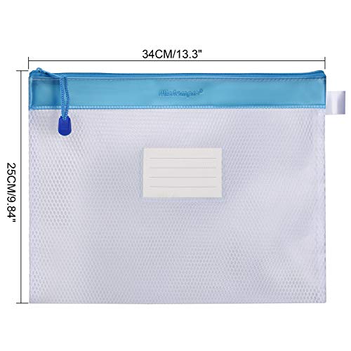 Wisdompro Zipper Pouch, 4 Packs Durable Letter Size Waterproof Mesh File Bag, Document Organizer - Pink/Blue - color: Pink/Blue