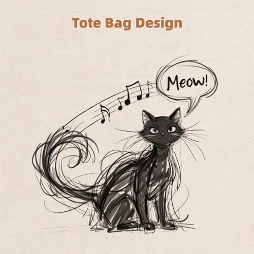 Canvas Tote Bag with Zipper for Women, Aesthetic Tote Bag with Pocket for Vacation, Shopping, Travel, Beach - style: Cat Music-02