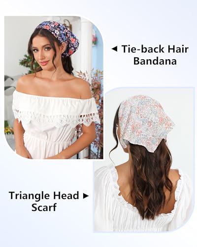 AWAYTR 3Pcs Hair Bandanas Head Kerchief for Women Girls Tie-Back Boho Hair Scarf Headband Bandana Triangle Head Scarf - color: Floral - Mixed Colors