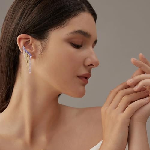 Star Crystal Ear Cuff Earrings for Women Rhinestone Ear Climber Earrings Cubic Zirconia North star Ear Crawler Earrings for Mom Wife - color: Colorful