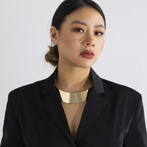 Chunky Chain Necklaces Women Statement Collar Necklace Gold Flat Snake Chain Choker Ribbed Design for Party, Dress Jewelry Gifts - color: A9