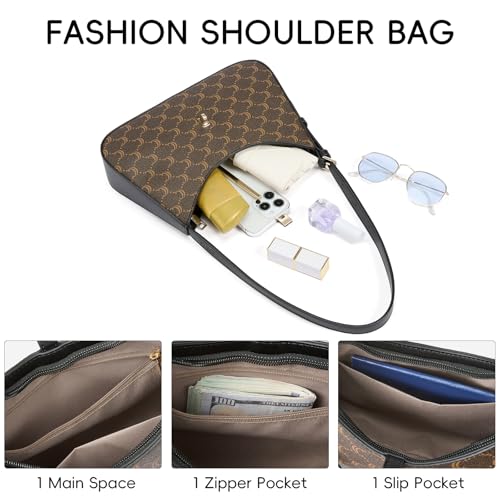 CLUCI Jacquard Purses for Women, Shoulder Bag, Handbag Hobo Bags Crossbody Purse with Adjustable Strap - color: B-coffee Jacquard-small