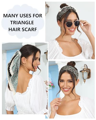AWAYTR 3Pcs Hair Bandanas Head Kerchief for Women Girls Tie-Back Boho Hair Scarf Headband Bandana Triangle Head Scarf - color: Floral - Blue / Black / Yellow