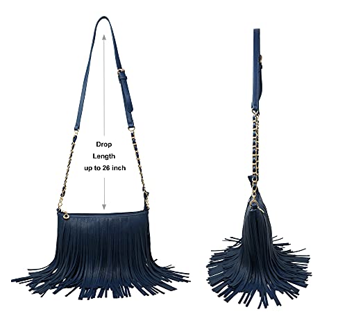 Solene Fringe Crossbody Shoulder Bag with Strap, Tassel Messenger bag, Country Style Western Fringe Purse for Women - color: Navy