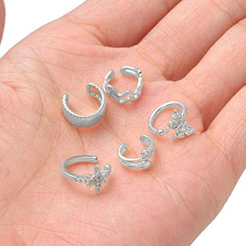 Tornito 17Pcs Ear Cuffs Chain Earrings Snake Butterfly Leaf Non Piercing Clip on Earring Fake Helix Cartilage Earrings Ear Clip Jewelry Silver Gold Tone - color: A:Silver Tone