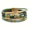 Boho Layered Bracelet for Women – Green Crystal Beaded Wrap Bracelet with Gold Clasp, Multi-Strand Hypoallergenic Statement Jewelry - color: Green
