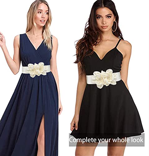 ALAIX Women's Wide Belt Stretchy Chunky Waist Belt Dress Belts Big Flower Cinch Belts Elastic Belts for Women - color: White, size: Fits Waist (25~29 inches)