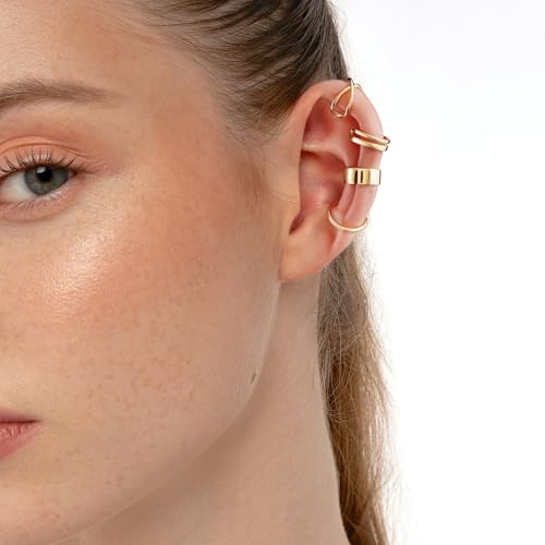 CHIC & ARTSY 925 Sterling Silver Ear Cuffs for Women, Non Piercing Clip On Cartilage Cuffs, Adjustable Fake Conch & Helix Earrings, Gold Plated & Oxidized Various Styles - color: ear cuff #5