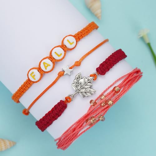 Beach Summer Ankle Bracelet for Women Handmade Braided Adjustable String Anklets Waterproof Surfer Bracelet - color: Fall