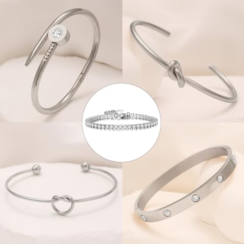 18 K Gold Plated Love Bangle Bracelet Stack Cuff Jewelry for Women Jewelry Set for Women Gift with Box - style: style11