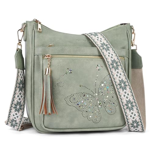 KITEVIUN Medium Crossbody Bags for Women Trendy, Women's Butterfly Shoulder Handbags with Tassel - color: 003-green