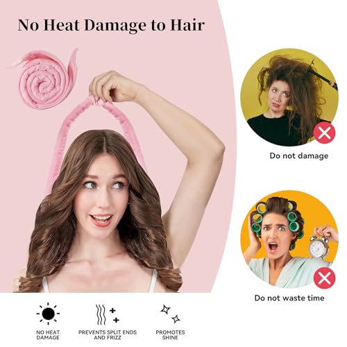 Upgraded 60" Extra Long Soft Heatless Hair Curlers to Sleep In, No Heat Hair Rollers (Pink) - color: Pink