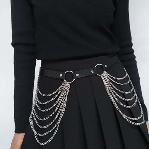 Punk Leather Belly Waist Chain Belt,Punk Sexy Gothic Jewelry Accessories Waist Chain Goth Belt Silver Layered Body Chains - style: Multi chain waist belt