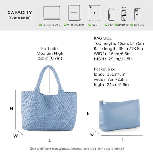 Woven Tote Bag Womens Purse Vegan Leather Shoulder Handbags Fashion Summer Beach Tote Bags Large Travel Totes - color: Blue