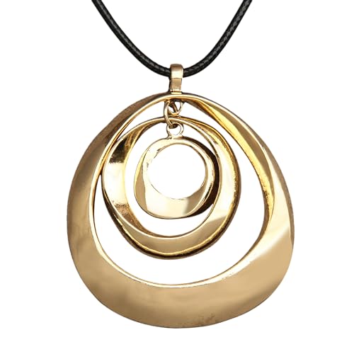 PU Leather Necklace Vintage Boho Style Multilayer Pendant Long Sweater Necklace Jewelry for Women Men with Adjustable Leather Cord - color: Gold Statement Necklace