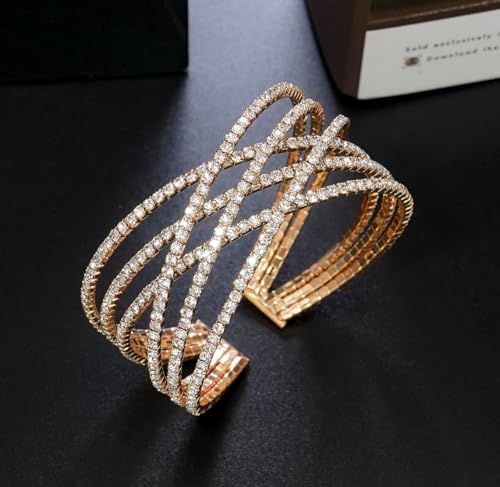 Rhinestone Bracelet for Women MultiLayer Crystal Cuff Bracelet Strand Layered Bracelet - color: Gold 2