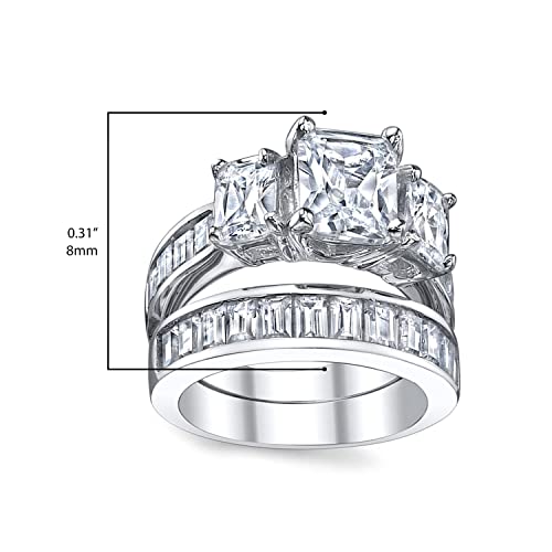 Metal Masters 2 Carat .925 Sterling Silver Radiant Cut Cubic Zirconia CZ Women's Engagement Ring Set Sizes 4 to 11