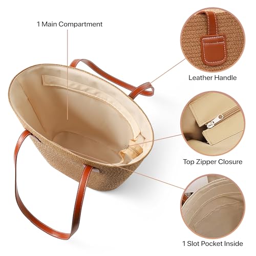 Straw Bags For Women | Travel Straw Totes Bag, Summer Woven Shoulder Bag Handbag - color: Straw
